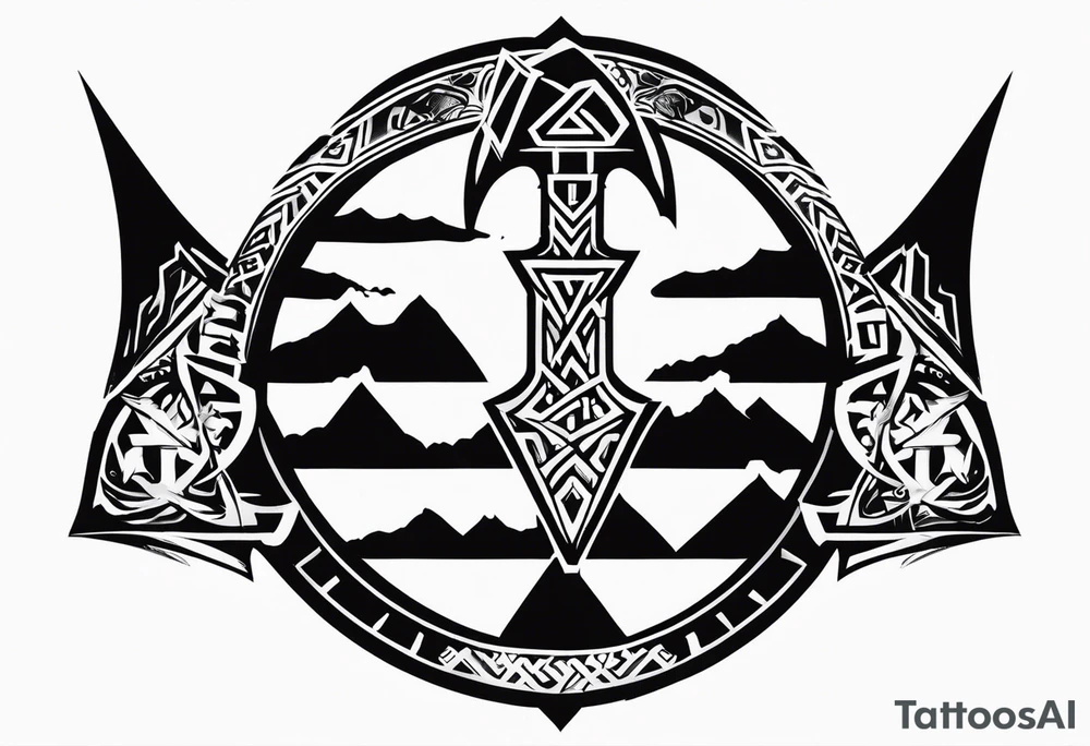 Valhalla  sword shield axe Valknut fog stairs tattoo idea