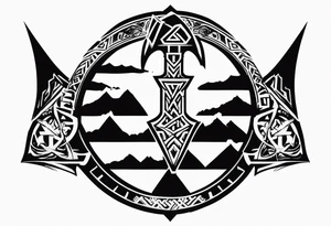 Valhalla  sword shield axe Valknut fog stairs tattoo idea