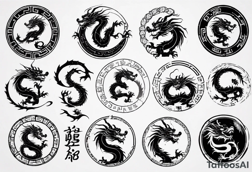 Chinese dragon in a circular shape with "02.03" written on its skin tattoo idea