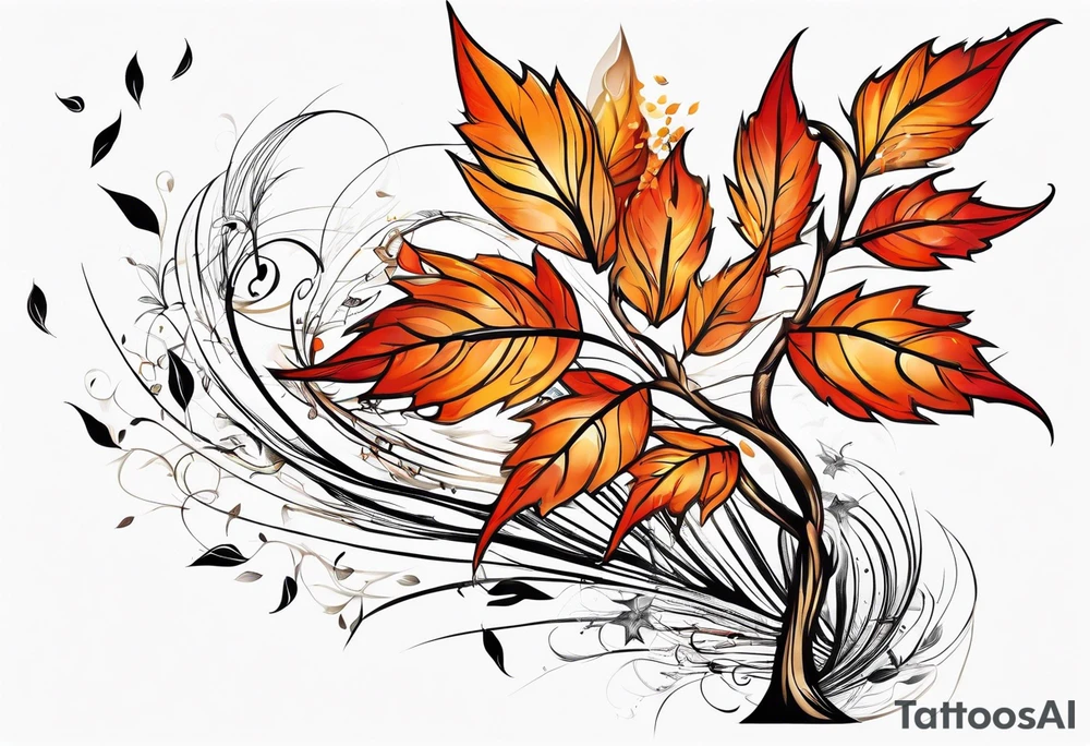 Red gold and orange leaves falling in wind tattoo idea