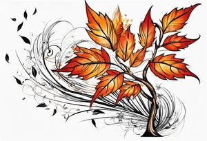Red gold and orange leaves falling in wind tattoo idea
