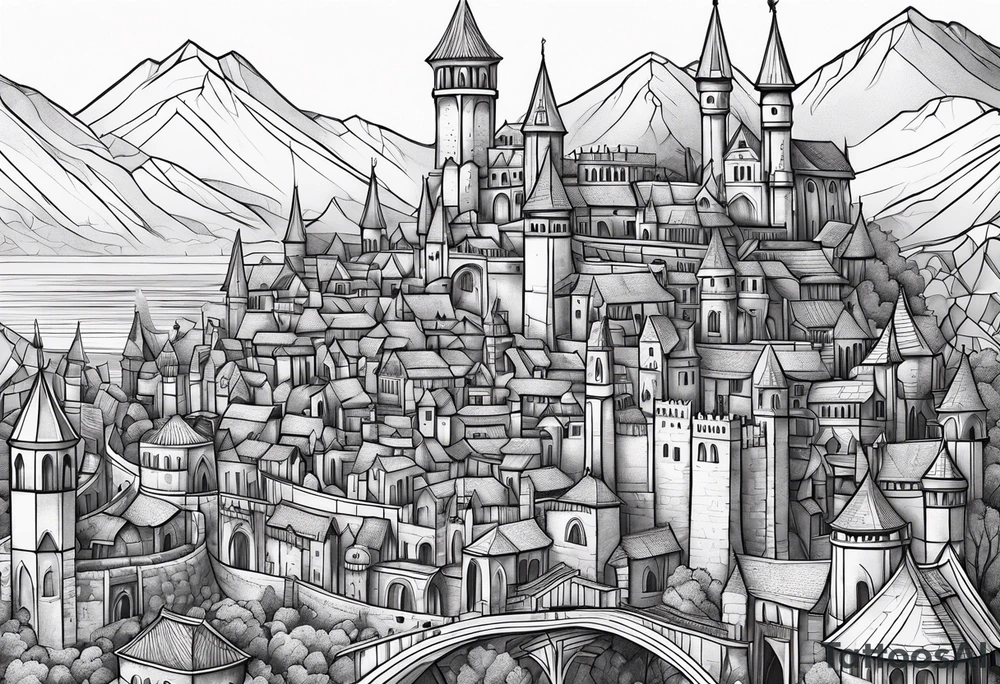 medieval tribal city land tattoo idea