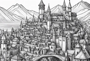 medieval tribal city land tattoo idea