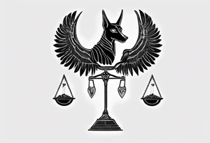 heart and feather on scales anubis weighing of the souls tattoo idea