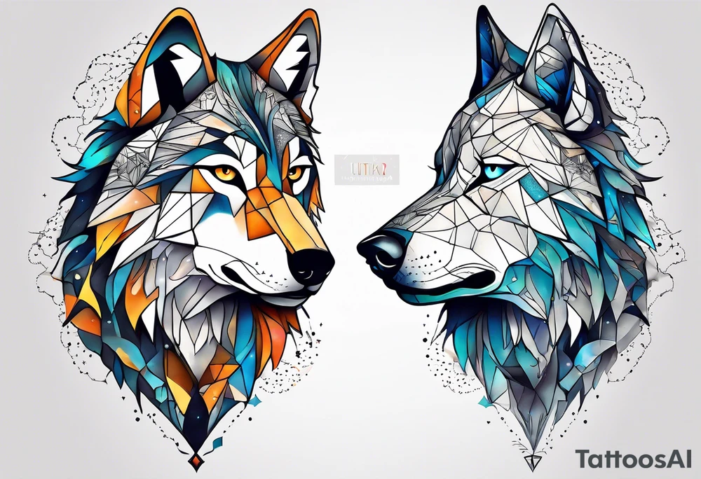 Constellation, two animal wolf, géométric tattoo idea