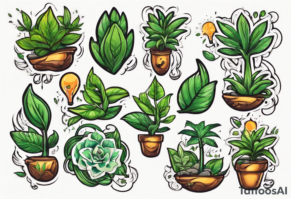Words “Plant Power” with plants tattoo idea