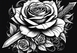 sword with rose and thorns background tattoo idea