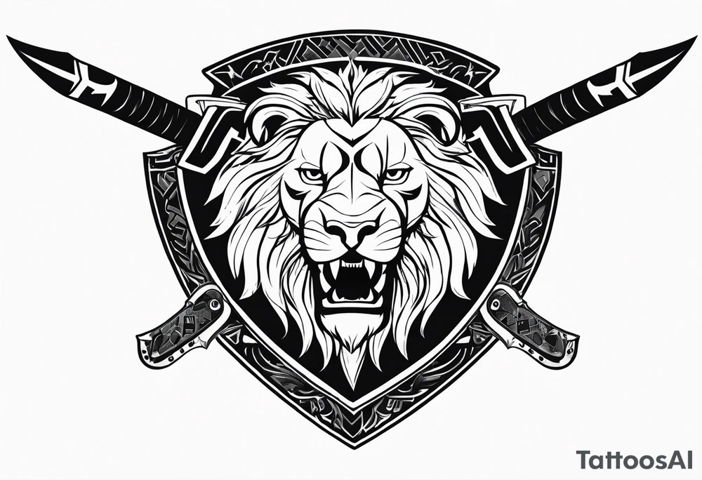 Valhalla sword shield lion 
 axe Valknut tattoo idea