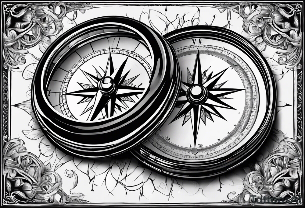 old simple pocket compass opened with both halves showing tattoo idea
