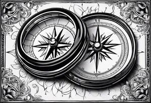 old simple pocket compass opened with both halves showing tattoo idea