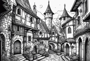 medieval tribal city tattoo idea