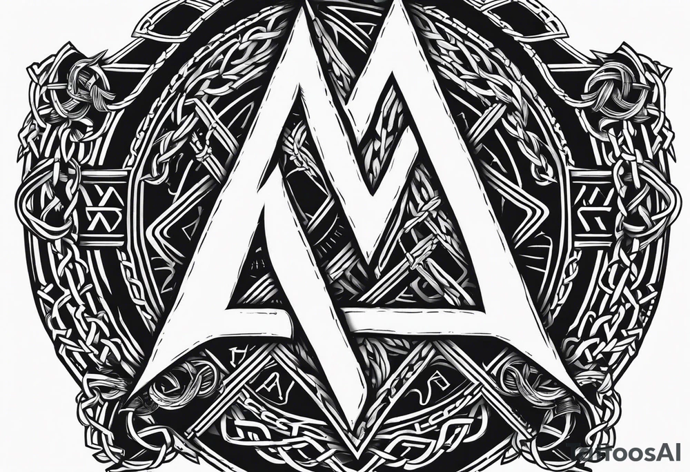 Valhalla sword shield axe barbed wire chains valknut fire tattoo idea Valhalla sword shield axe barbed wire chains valknut fire tattoo idea