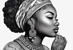 Black woman, royalty, enlightenment, wisdom, astronomy, cancer zodiac, natural, love, strength, power tattoo idea