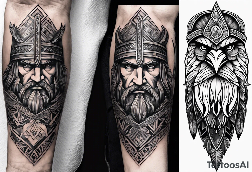 forearm tattoo. Viking odin and crow tattoo idea