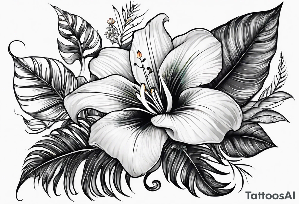 sea,, night, flower, palm, tattoo idea