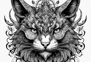 Demon cat with horns on its head tattoo idea