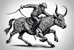 Skeleton riding bull tattoo idea