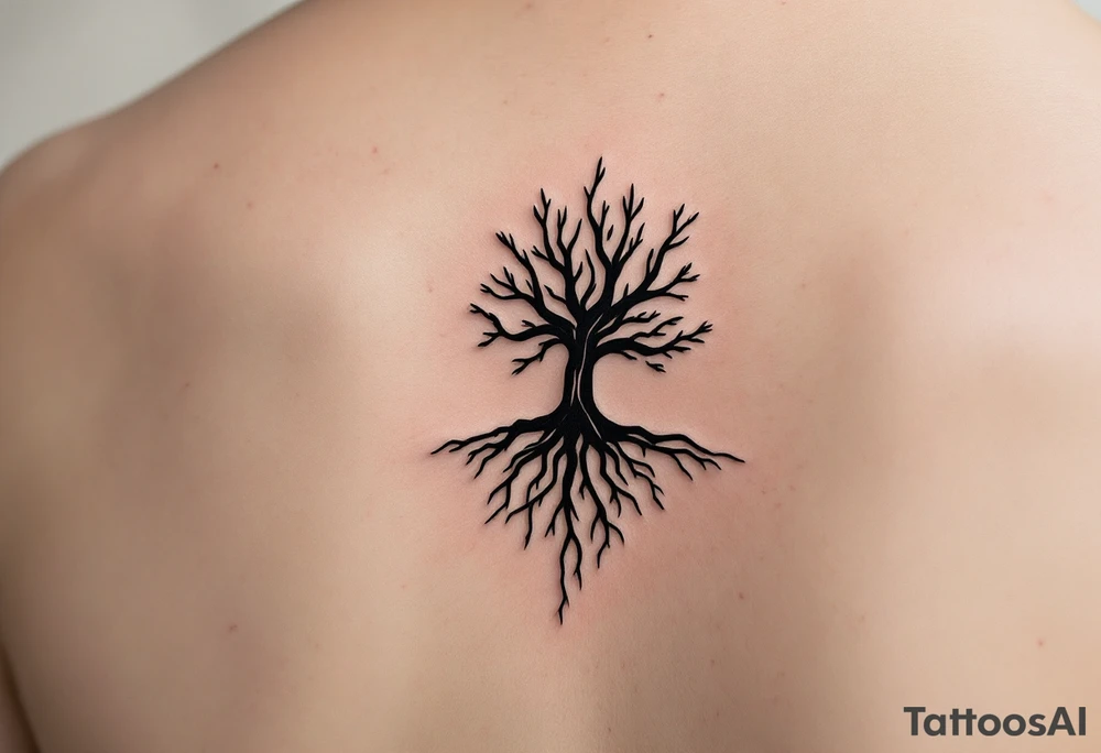 家 (jiā, “family”) in earthy brown is placed near a tree symbol for roots and legacy. tattoo idea