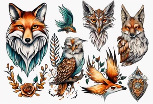 forelle fuchs und eule in einem tattoo idea