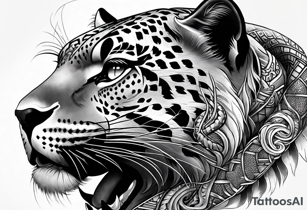 aztec black jaguar with snake tattoo idea