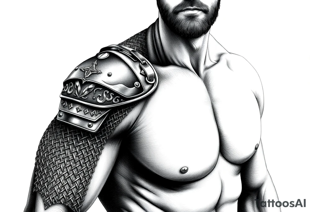 Huge shoulder tattoo of chainmail and plate armor covering entire arm tattoo idea