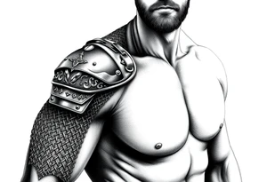 Huge shoulder tattoo of chainmail and plate armor covering entire arm tattoo idea