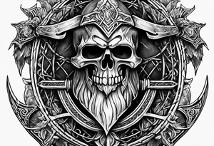 Valhalla sword shield axe barbed wire tattoo idea