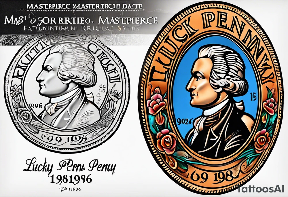 Lucky penny with date 1986, American traditional style tattoo idea