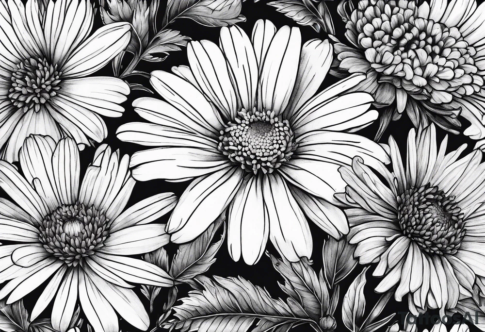 botanical illustration of aster, daisy, and carnations tattoo idea