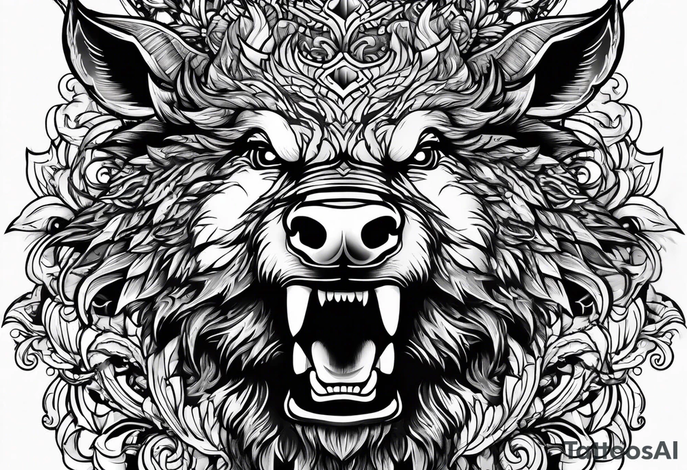 face angry boar tattoo idea