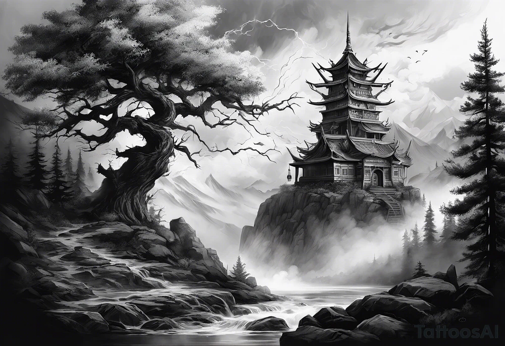 Valhalla mist fog lightning tattoo idea