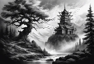 Valhalla mist fog lightning tattoo idea