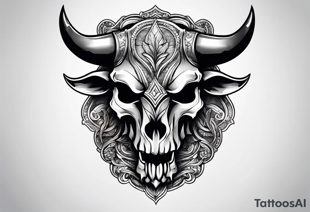 skull of a bull with a line frame, realistic, simple tattoo idea