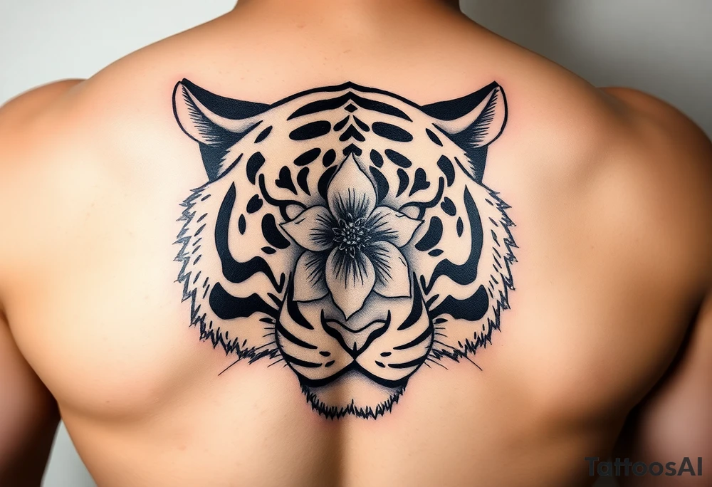 tiger with flower in the pupil of the eye. add more color tattoo idea