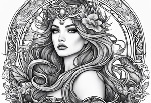 mystical mermaid
 trident underwater tattoo idea