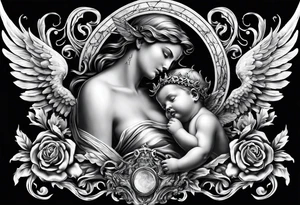 Good vs evil chest piece - realism with baby angels tattoo idea