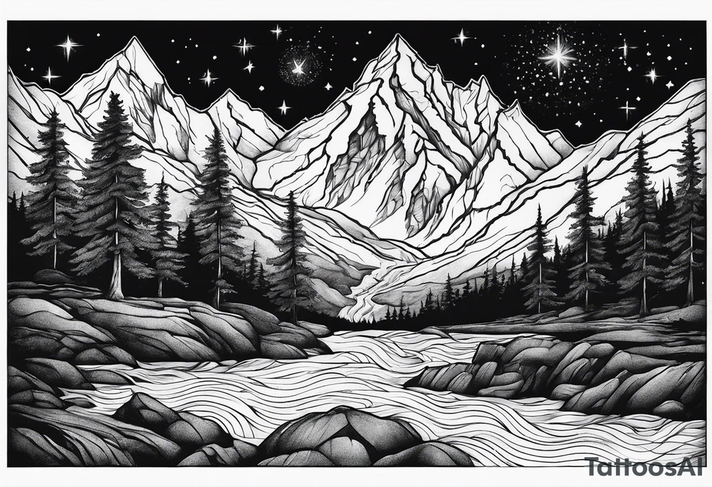 mountains, nature, stars, cross, waterfall, water tattoo idea mountains, nature, stars, cross, waterfall, water tattoo idea