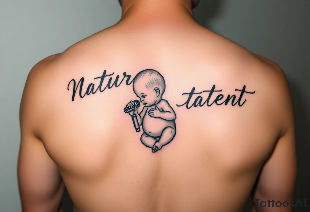 natural born talent written with a unborn child holding a microphone tattoo idea