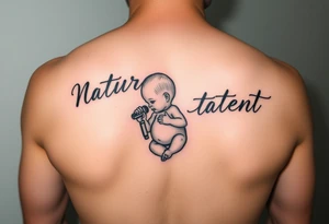 natural born talent written with a unborn child holding a microphone tattoo idea