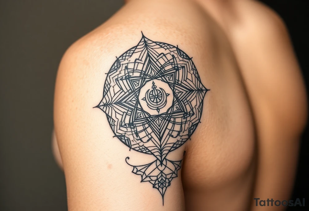 Black ink. Start from wrist, up to a few inches above the elbow, and wrap all around the arm. Use densely interwoven scared geometry symbols of peace, prosperity, health, compassion, and spiritual awakening and enlightenment. Interweave the word “Rakan” and the word “Dalea”. And finally, interweave this text:

All beings one body, I vow to liberate.
Blind passions one root, I vow to terminate.
Dharma gates one mind, I vow to penetrate.
The great Way of Buddha, I vow to realize. tattoo idea