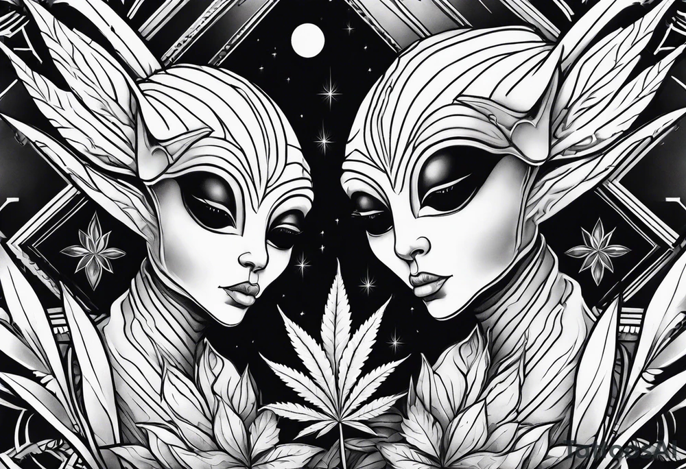 Weed buds aliens tattoo idea