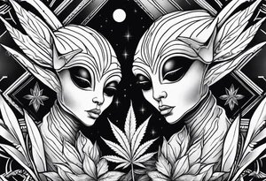 Weed buds aliens tattoo idea