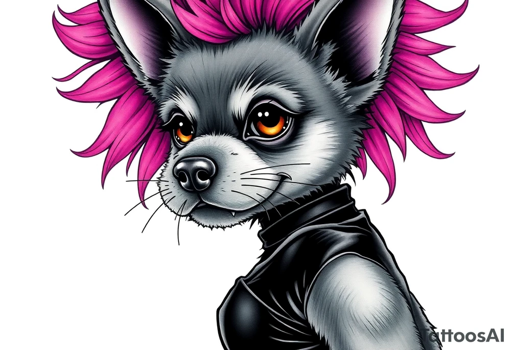goth furry puppy girl with piercings on face and big boobs and big butt with black outfit on with pink hair tattoo idea