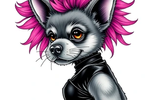 goth furry puppy girl with piercings on face and big boobs and big butt with black outfit on with pink hair tattoo idea
