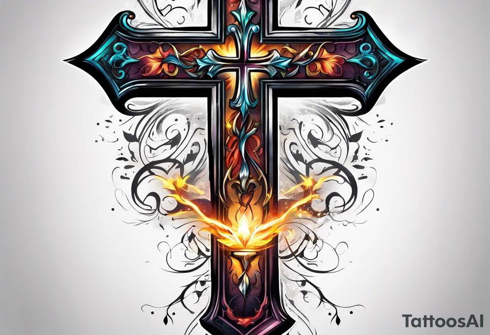 Cross with lightning coming from it tattoo idea