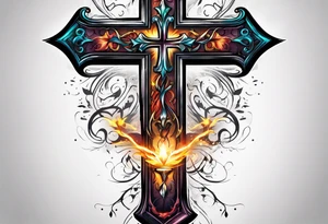 Cross with lightning coming from it tattoo idea