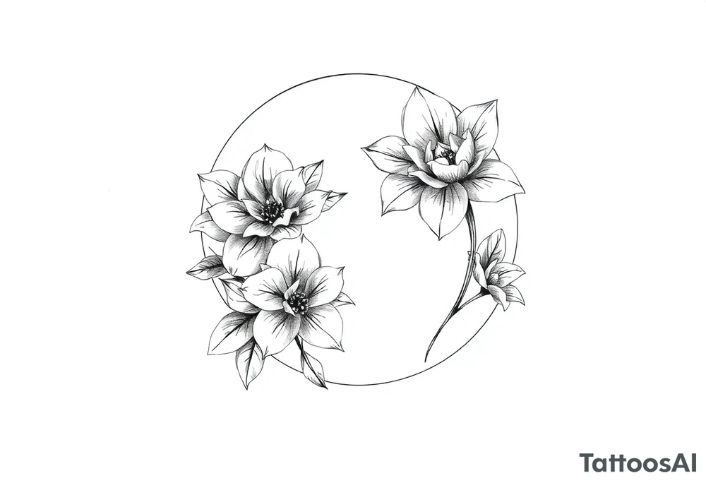 moon-shaped flowers tattoo idea