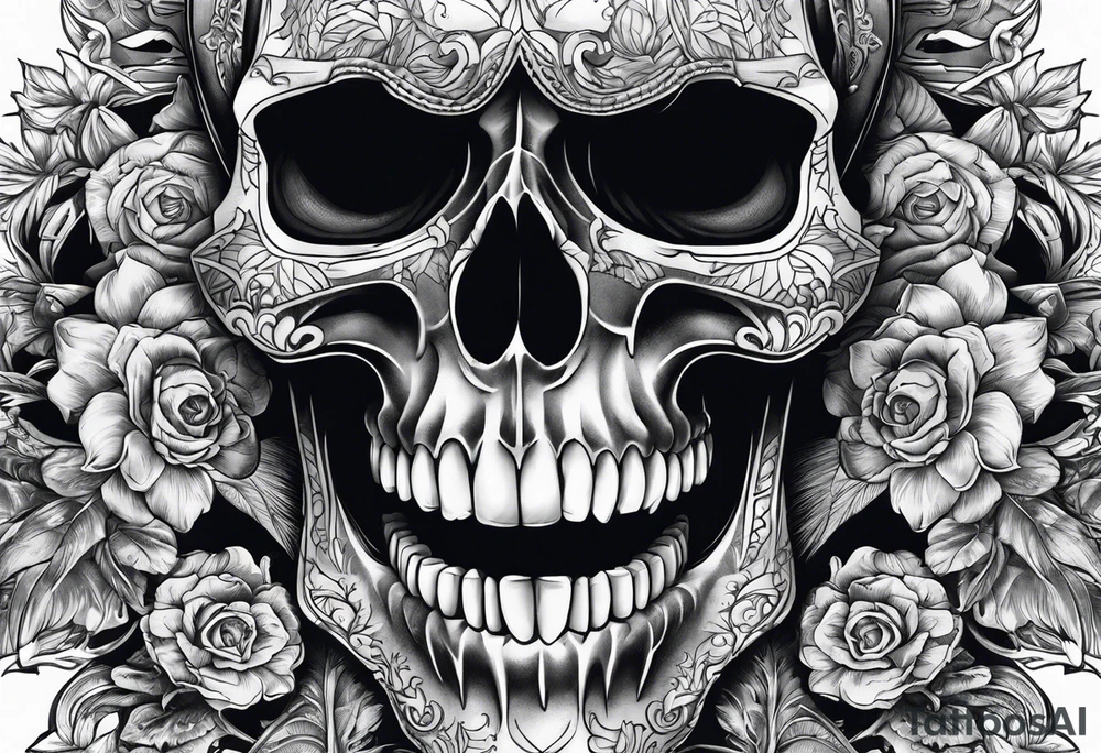 Skull teeth with cool oranemts around tattoo idea