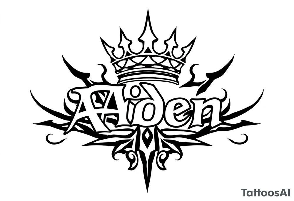 The name Aiden with a kings crown above the A tattoo idea