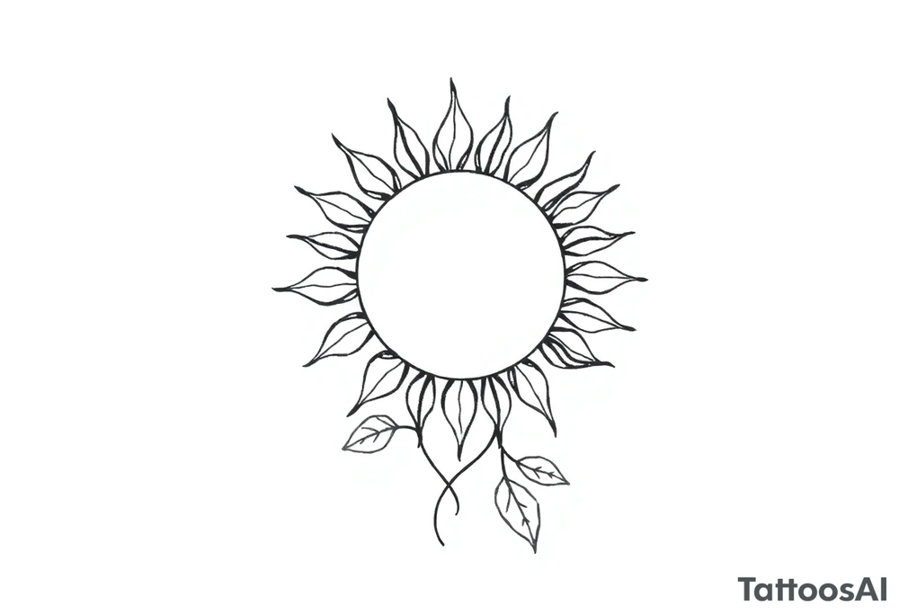 Sun with stem and leaves tattoo idea